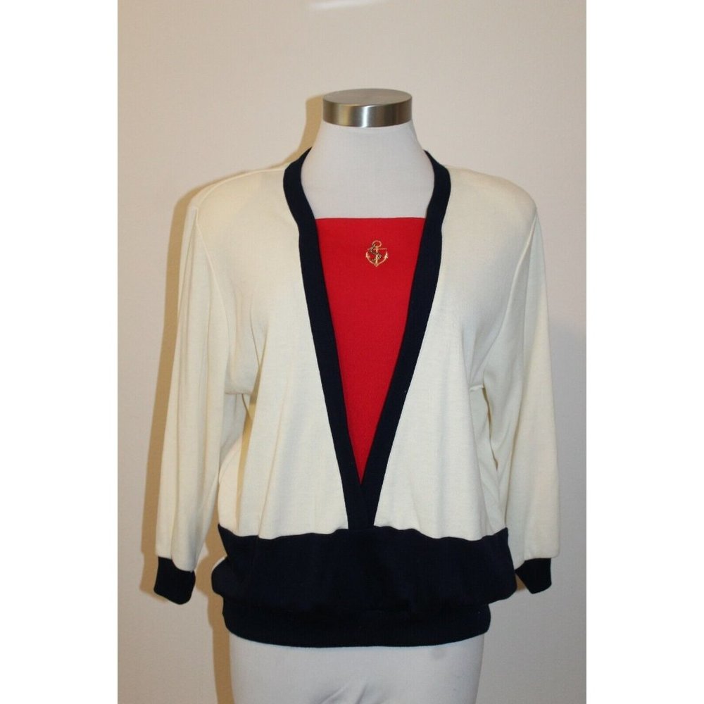 VTG CAPE COD SPORTSWEAR‎ Color Block Nautical Knit Top sz.Small
